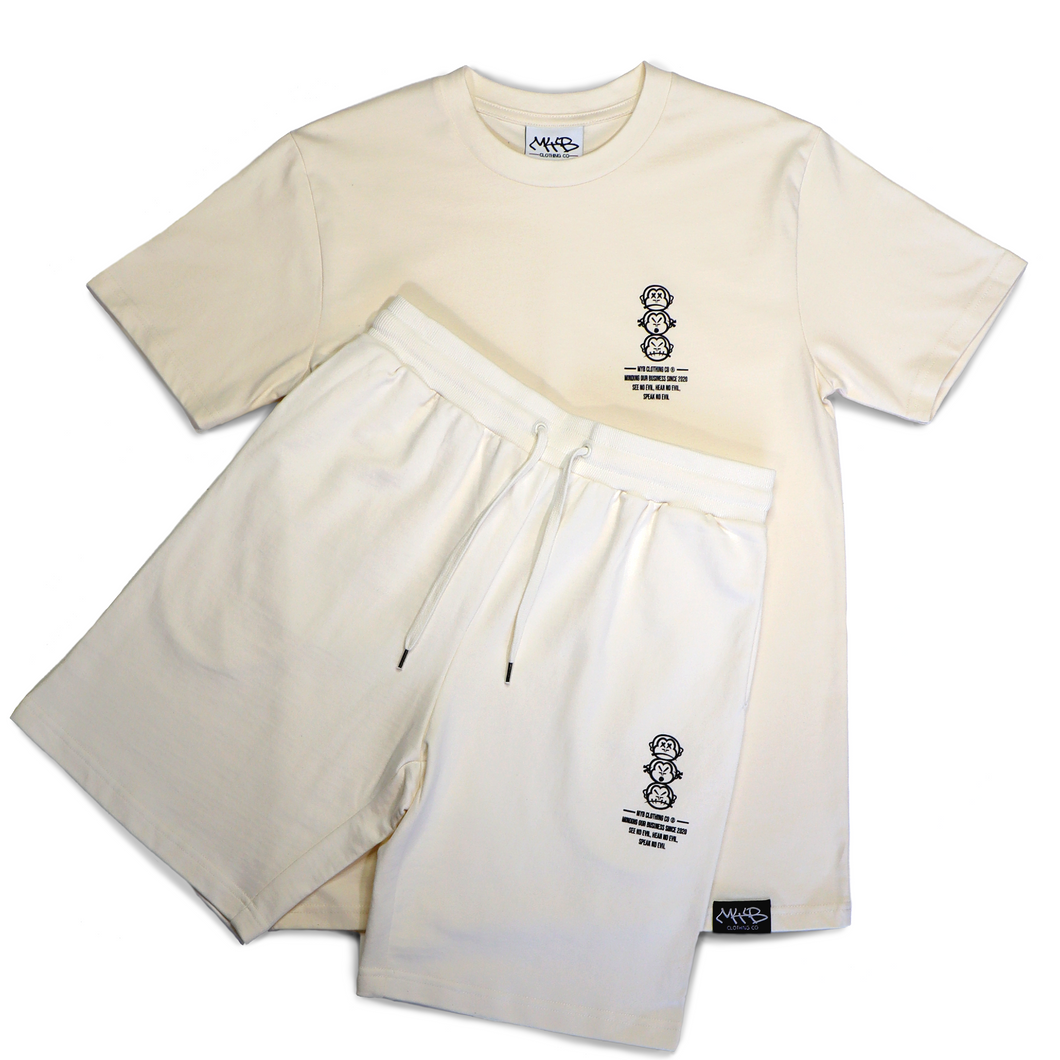 'Slogan Monkeys' Jogger Short and T Shirt Set - Cream